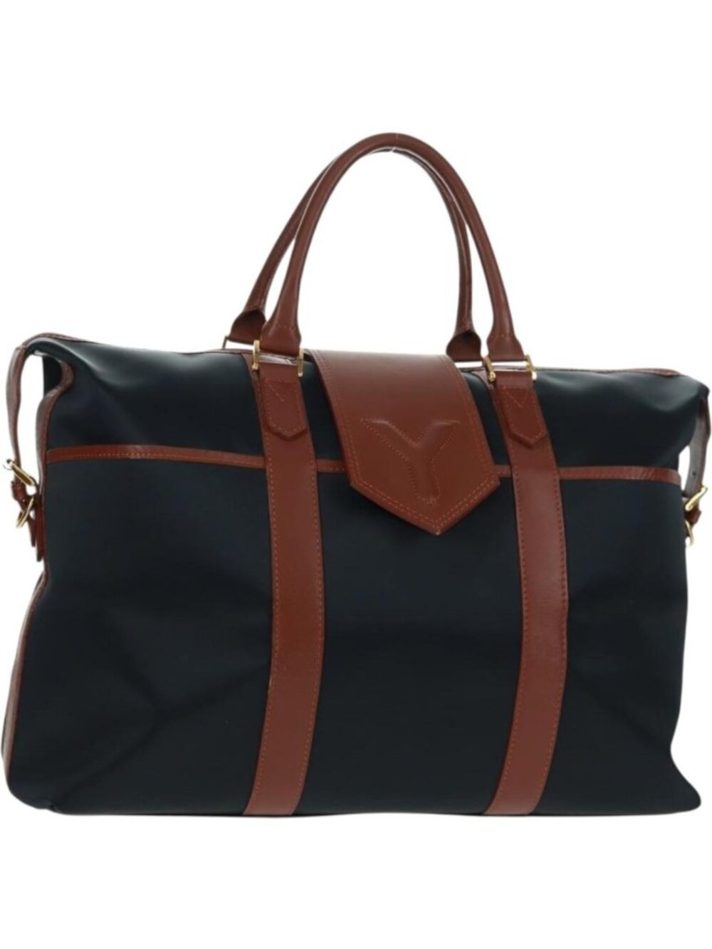 SAINT LAURENT Boston Bag Nylon Leather Navy Gold